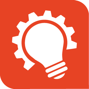 Light bulb surrounded with a gear representing an idea and its implementation