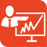 Icon representing a person presenting a chart with a curve indicating growth